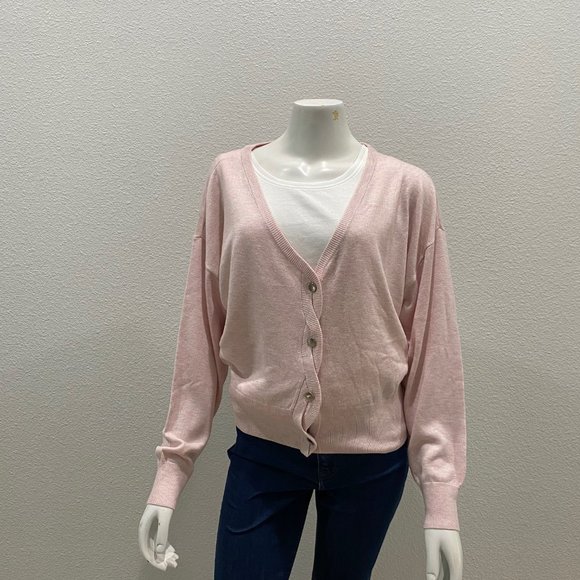 NWT WHBM $79 Cable Placket Relaxed Cardigan Heather Roccoco Sizes S & M - Picture 3 of 7